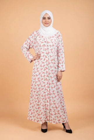 Sada Bahar Creamy Abaya | Printed Front-Open