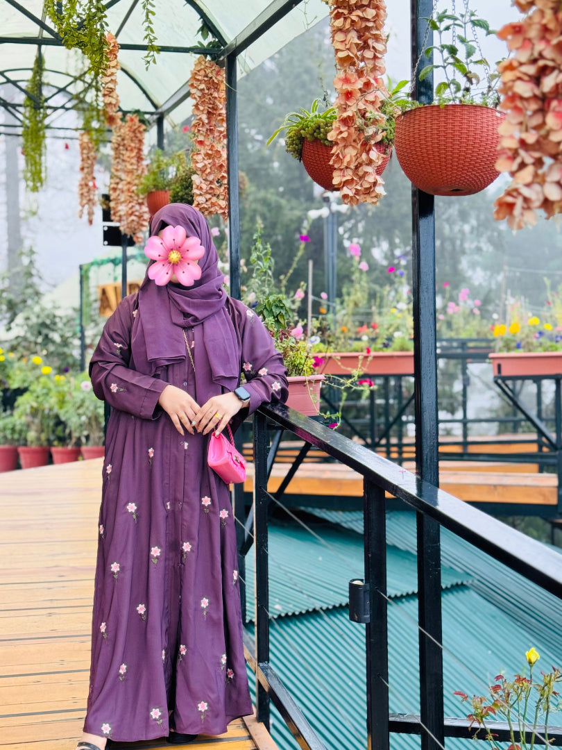 Rosy Night Oni  Rose  Abaya | Embroidery Front-Open
