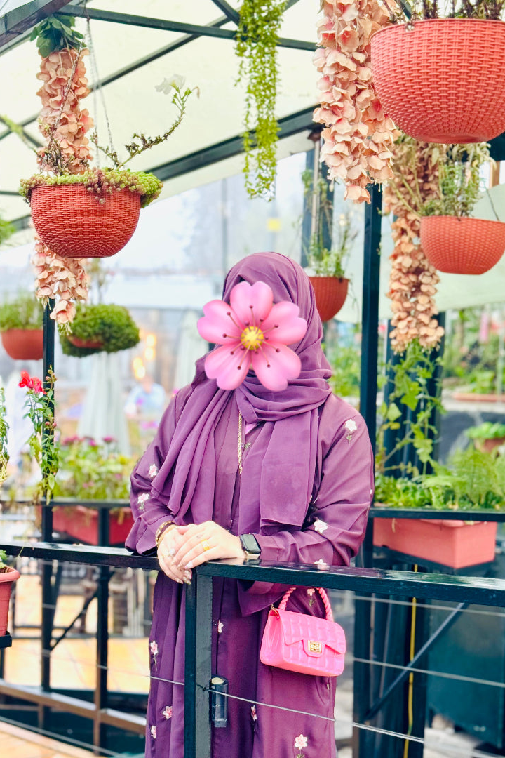 Rosy Night Oni  Rose  Abaya | Embroidery Front-Open