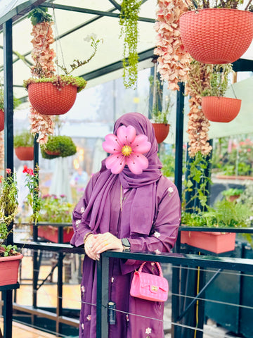 Rosy Night Oni  Rose  Abaya | Embroidery Front-Open