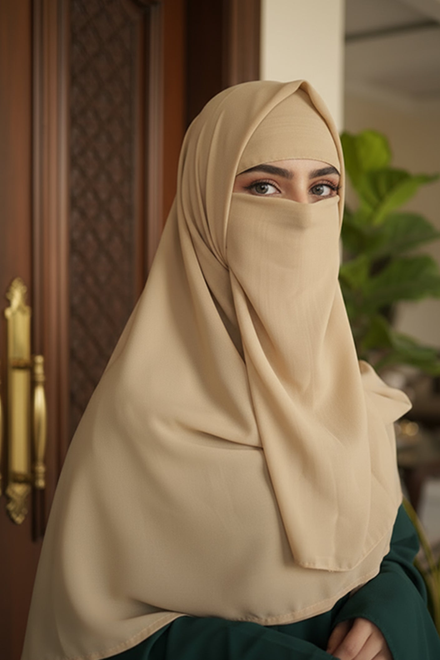 3 Piece Hijab Set (Big Scarf + Niqab + Cap)