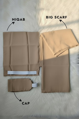 3 Piece Hijab Set (Big Scarf + Niqab + Cap)
