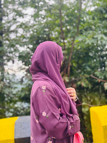 Rosy Night Oni  Rose  Abaya | Embroidery Front-Open