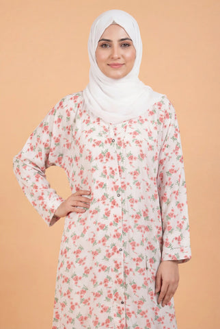 Sada Bahar Creamy Abaya | Printed Front-Open