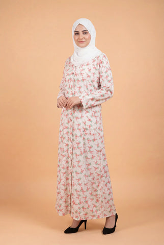 Sada Bahar Creamy Abaya | Printed Front-Open