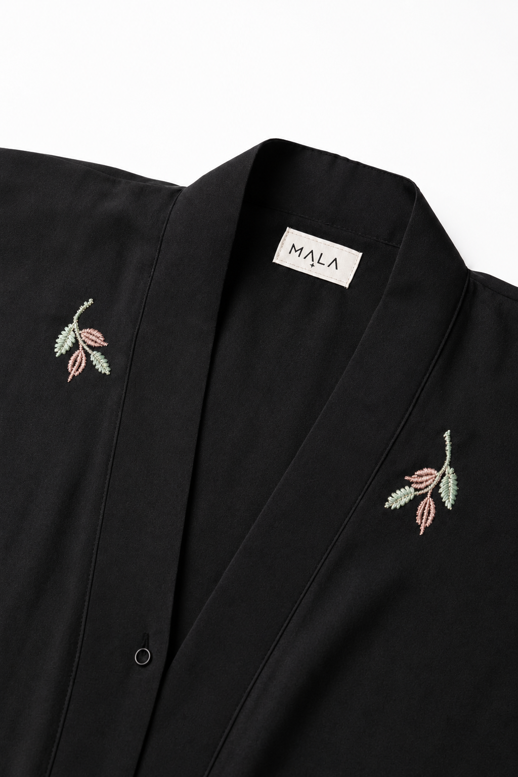 Leafy Black  | Embroidery Front-Open