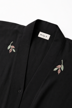 Leafy Black  | Embroidery Front-Open