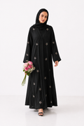 Leafy Black  | Embroidery Front-Open