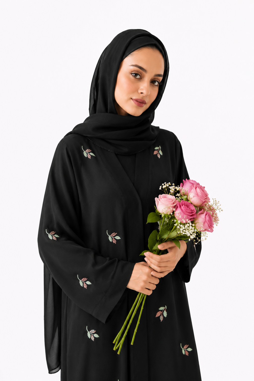 Leafy Black  | Embroidery Front-Open