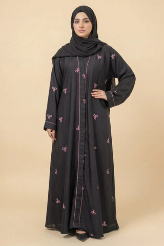 Premium Bow Abaya | Embroidery Front-Open