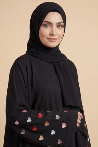 Qalb Abaya - Heart Embroidery - Close Pose