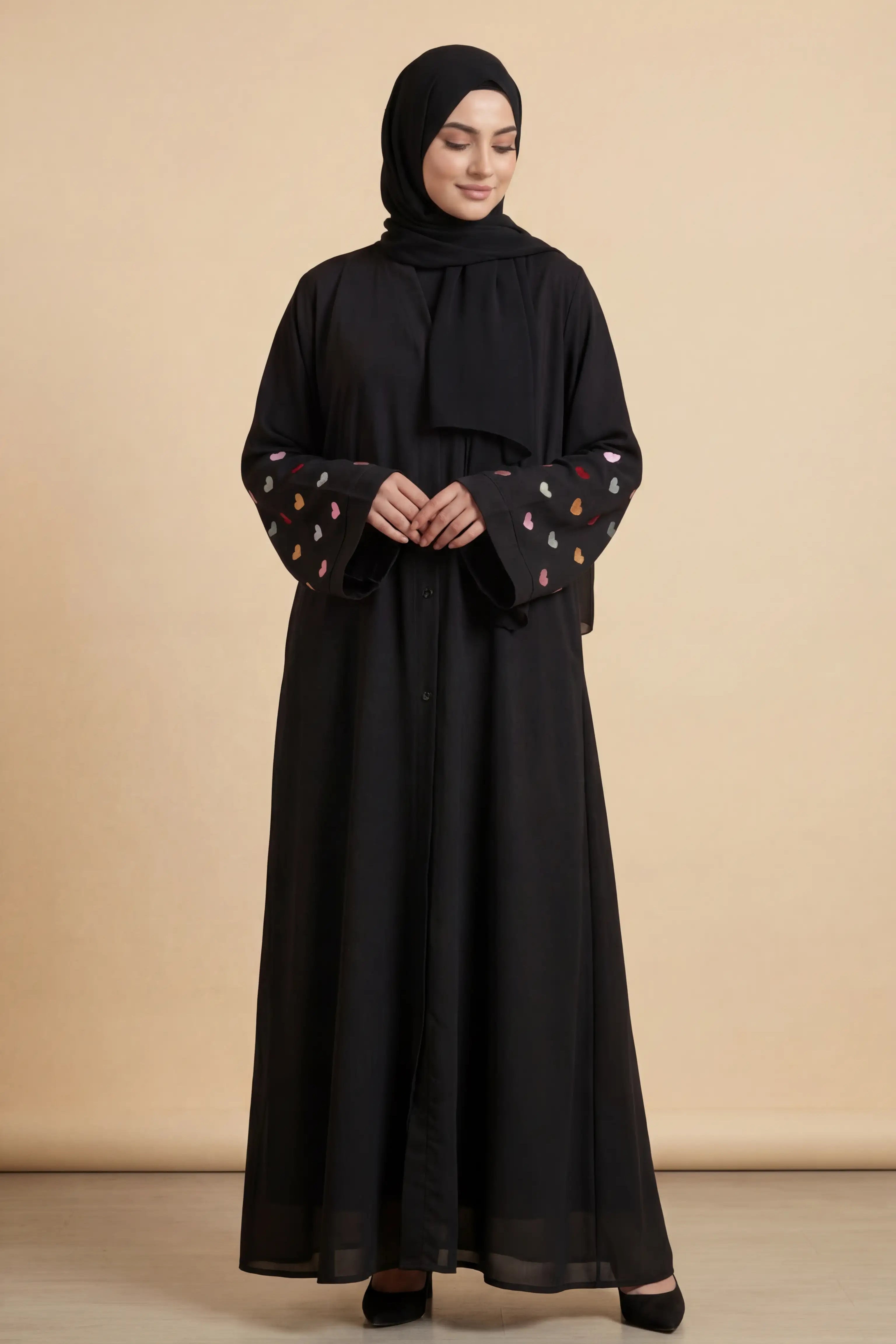 Qalb Abaya - Heart Embroidery - Second Pose