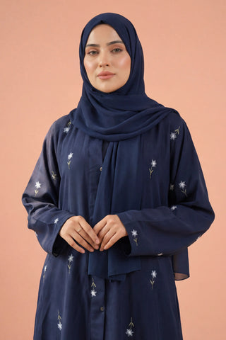 Rosy Night navy blue Abaya | Embroidery Front-Open