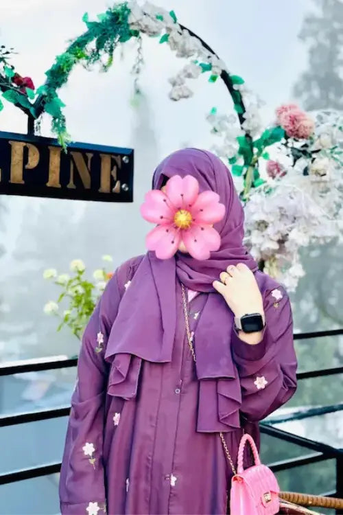 Rosy Night Oni  Rose  Abaya | Embroidery Front-Open