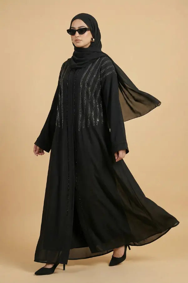 Aliha Abaya | Fancy Moti Design Front Open Abaya