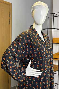 Autumn Rose Black Abaya | Printed Front-Open