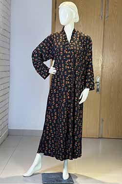 Autumn Rose Black Abaya | Printed Front-Open