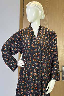 Autumn Rose Black Abaya | Printed Front-Open