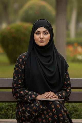 Autumn Rose Black Abaya | Printed Front-Open