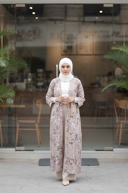 Bahar Rawnaq Camel Color | Front-Open Printed