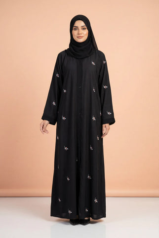 Leafy Black  | Embroidery Front-Open