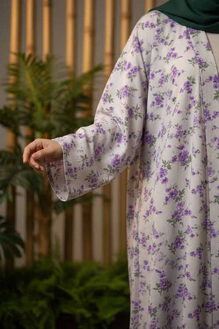 Dusky Flower Soft Beige Abaya | Printed Front-Open