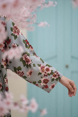 Flora Mint Green Abaya | Printed Front-Open
