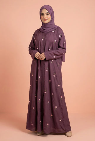 Rosy Night Oni  Rose  Abaya | Embroidery Front-Open