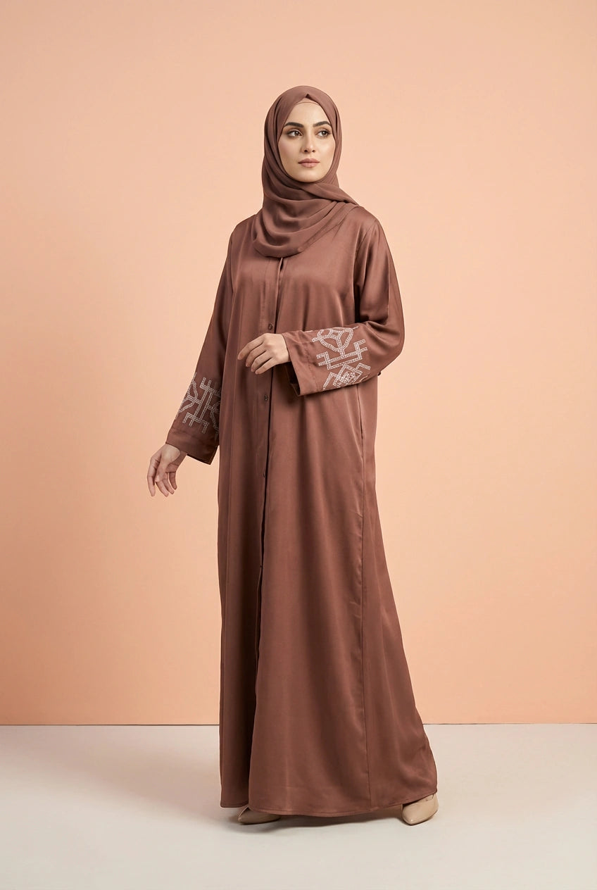 Gul-mehar | Embroidary abaya |front open