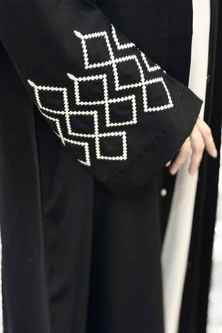 Layali Qamar Abaya Black | Embroidery Front-open