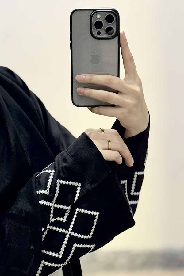 Layali Qamar Abaya Black | Embroidery Front-open