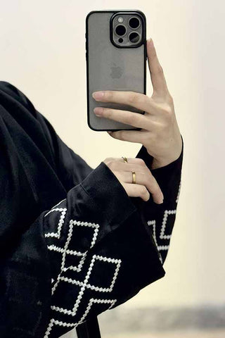 Layali Qamar Abaya Black | Embroidery Front-open
