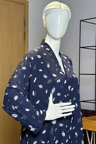 Leaflit Navy Blue Abaya | Printed Front-Open
