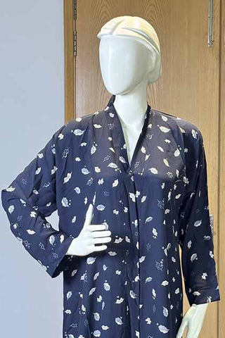 Leaflit Navy Blue Abaya | Printed Front-Open