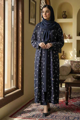 Leaflit Navy Blue Abaya | Printed Front-Open