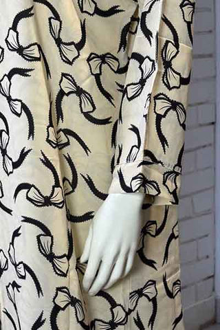 Malmal Bloom Soft Cream Abaya | Printed Front-Open