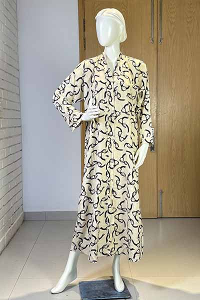Malmal Bloom Soft Cream Abaya | Printed Front-Open