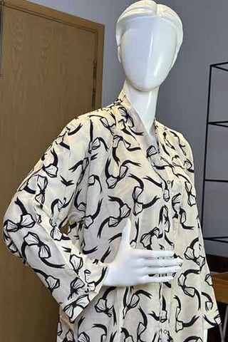 Malmal Bloom Soft Cream Abaya | Printed Front-Open