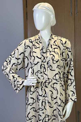 Malmal Bloom Soft Cream Abaya | Printed Front-Open
