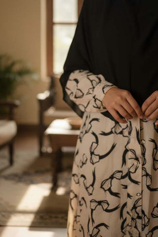 Malmal Bloom Soft Cream Abaya | Printed Front-Open