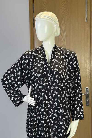 Midnight Bows Black Abaya | Printed Front-Open