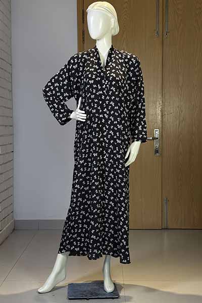Midnight Bows Black Abaya | Printed Front-Open