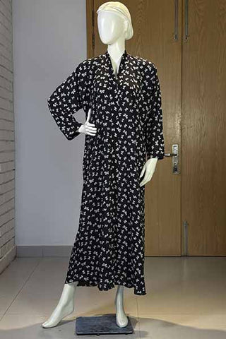 Midnight Bows Black Abaya | Printed Front-Open