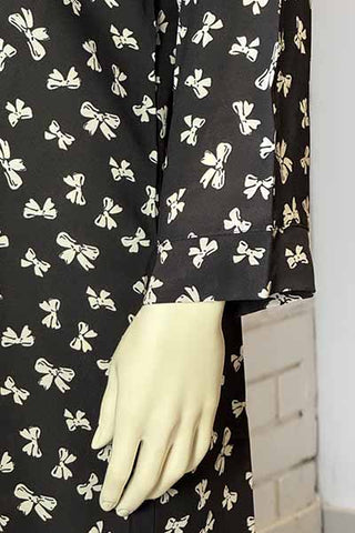 Midnight Bows Black Abaya | Printed Front-Open