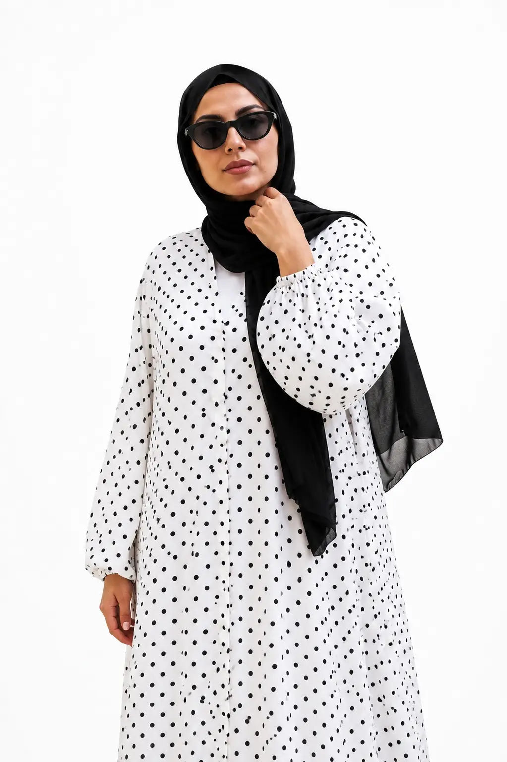 MIDNIGHT POLKA | Front Open Printed abaya