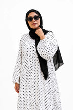 MIDNIGHT POLKA | Front Open Printed abaya