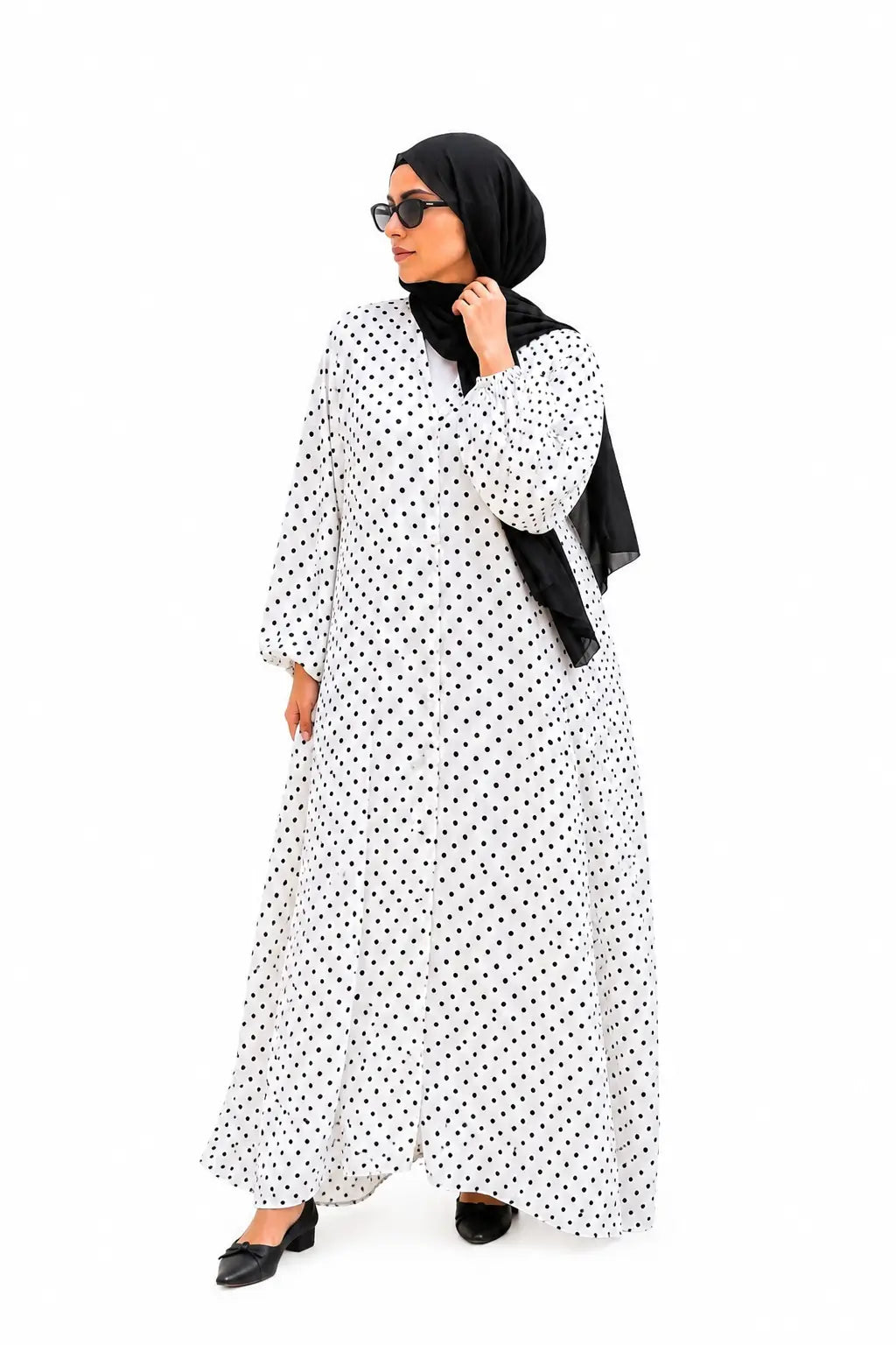 MIDNIGHT POLKA | Front Open Printed abaya