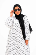 MIDNIGHT POLKA | Front Open Printed abaya