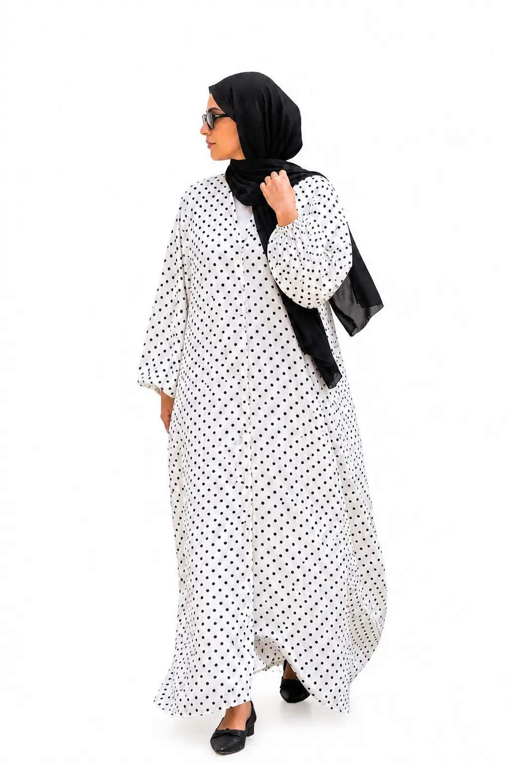 MIDNIGHT POLKA | Front Open Printed abaya