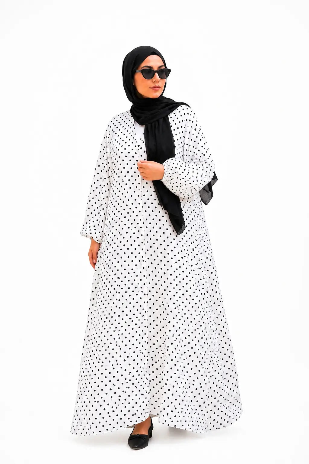 MIDNIGHT POLKA | Front Open Printed abaya